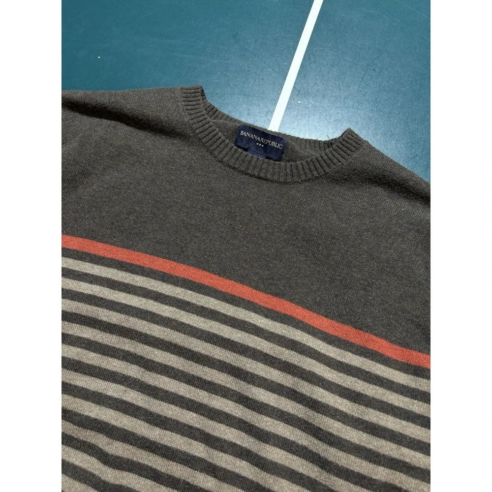 Banana Republic Sweater Men's Medium‎ Brown Striped Cotton Crewneck Pullover